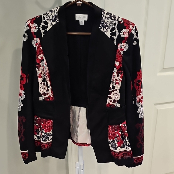 Bisou Bisou Black and Red Floral Blazer Size L - Picture 1 of 4